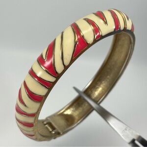 Bangle Bracelet Pink Cream Enamel Gold Tone Hinged Clamper Statement Boho Cute
